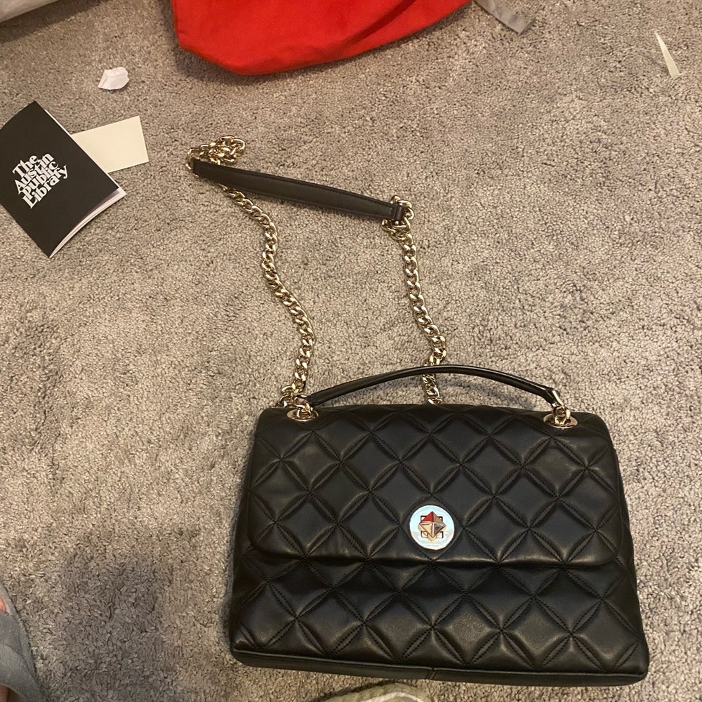 Coach Black Quilted Shoulder Bag with Gold Chain